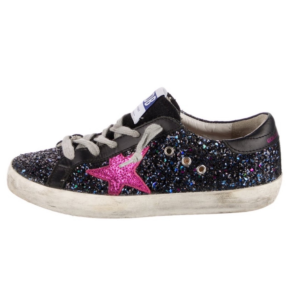 Golden Goose Kids Glitter Black Sneaker with Pink Star
